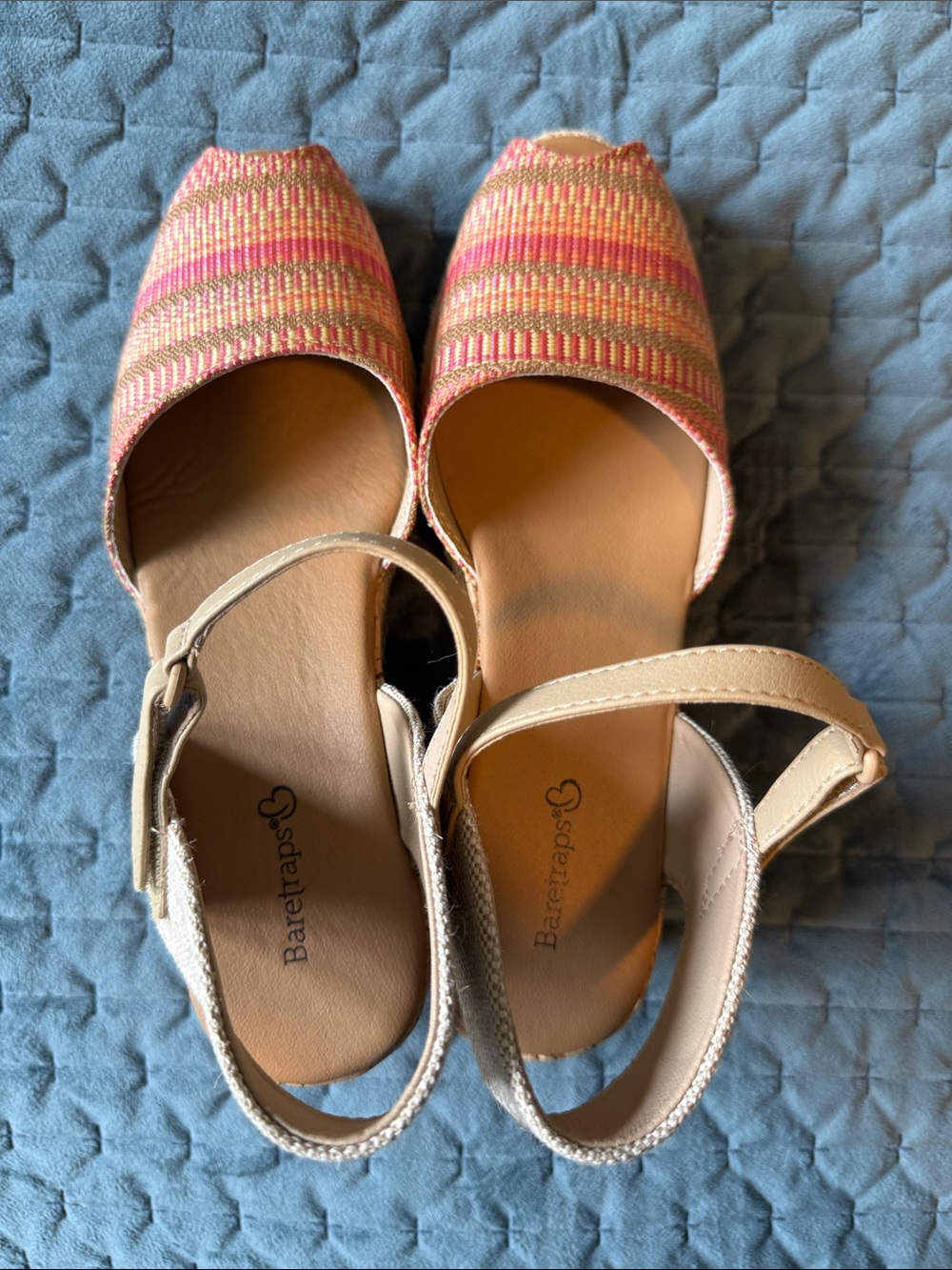 BareTraps Pink Orange Multi Woven Ankle-Strap Sandals